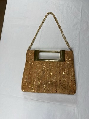 Tommy Bahama Natural Cork Gold Foil Fleck Crossbody Bag Removable Chain Beach