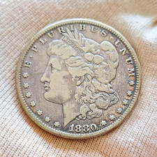 1880 -S- USA Morgan Silver Dollar $1 Coin Silver .900 Fine Details