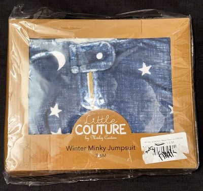 Little Couture by Minky Couture Winter Jumpsuit 3-6M Navy Stars Moon Zip