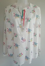 Boden Relaxed Popover Cotton Shirt NWT US 4 6 Sheer Ivory Bouquet Floral Rainbow