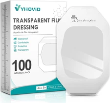 100 Packs Transparent Film Dressing 4" X 4.75" - Waterproof Bandages for Swimmin