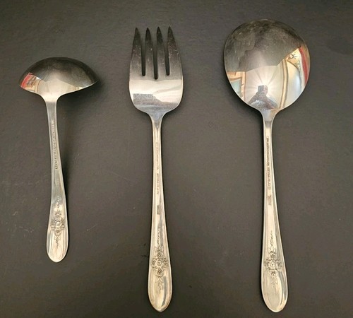 Vtg Wm Rodgers Extra Plate 3pc Serving Set Silver Plate Triumph - Picture 2 of 7
