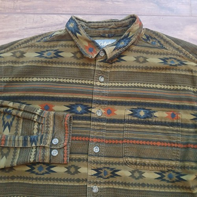 #ad Cabela#x27;s Flannel Shirt Mens Extra Large Tall Brown Western Aztec Southwest $17.95