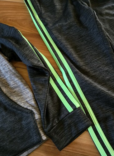 Adidas Boys Size 6 Gray Marl Green Tracksuit Jacket Pants Set 6 Fleece Lined - Picture 8 of 12
