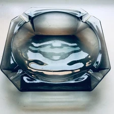 Vintage 1970s Stylish Hexagonal Gray Translucent Glass Ashtray 8" x 8"