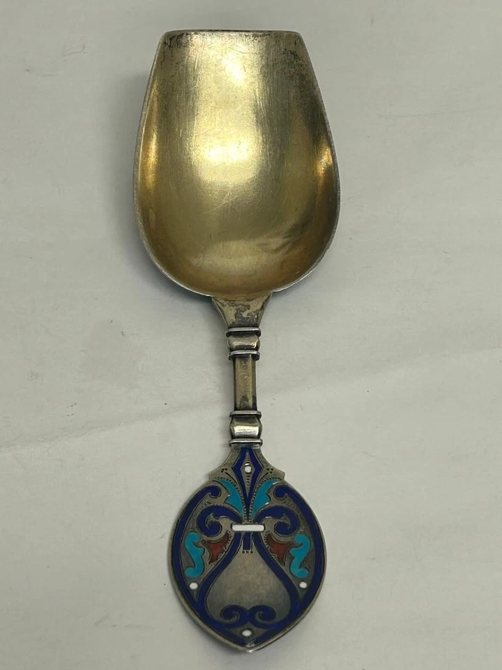 Antiguo carrito de té ruso de plata 88 esmalte champleve de Antip Kuzmichev 34 gramos Foto 2 de 4