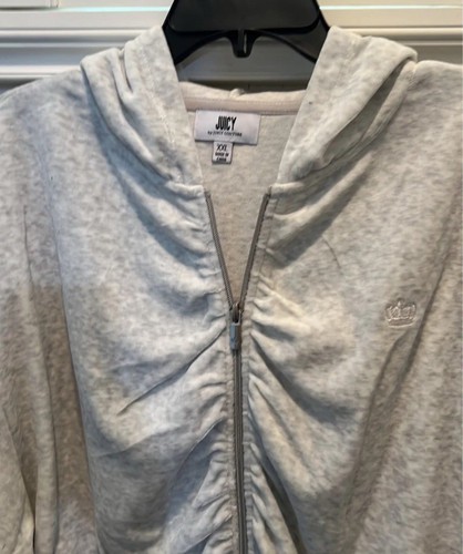 $65 Juicy Couture Diamond Ice Heather gray zip up Crop Hoodie XXL - Picture 5 of 7