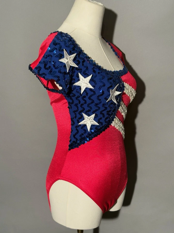Vintage América Vermelho Branco E Azul 4 de Julho Lantejoulas Femininas Unitard Pequena Estrela - Imagem 2 de 4