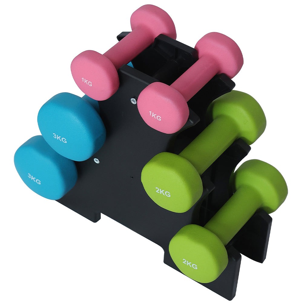 Set 6 Manubri Palestra con Stand Appoggio 2x1kg+2x2kg+2x3kg Pesi Sport Fitness foto 2