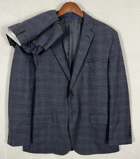 Jos. A. Bank Plaid Suit Men's 46R Black Blue Color 40 X 27 Double Vent 1905