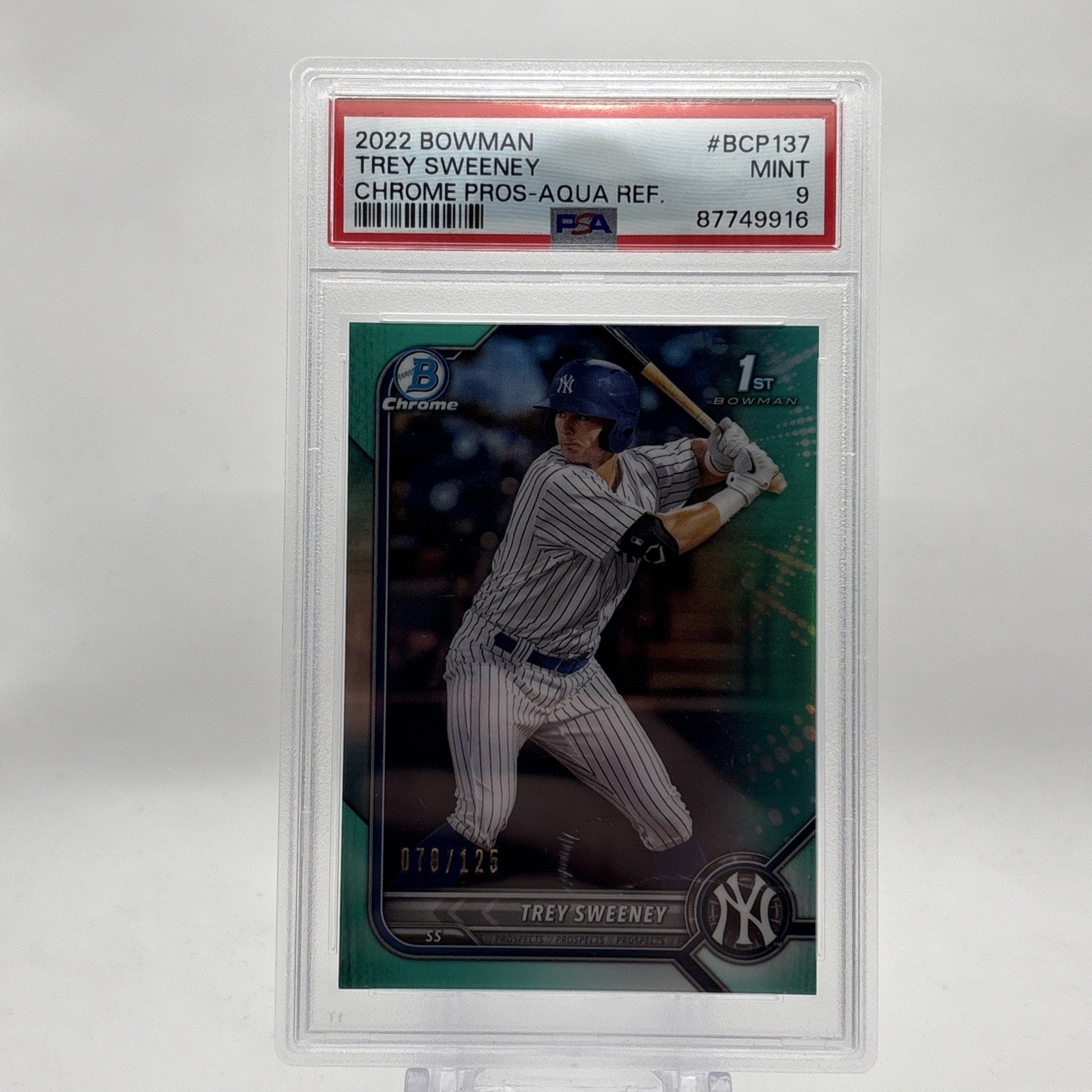 2022 Bowman Chrome 1st Trey Sweeney #BCP-137 Aqua Refractor /125 PSA 9