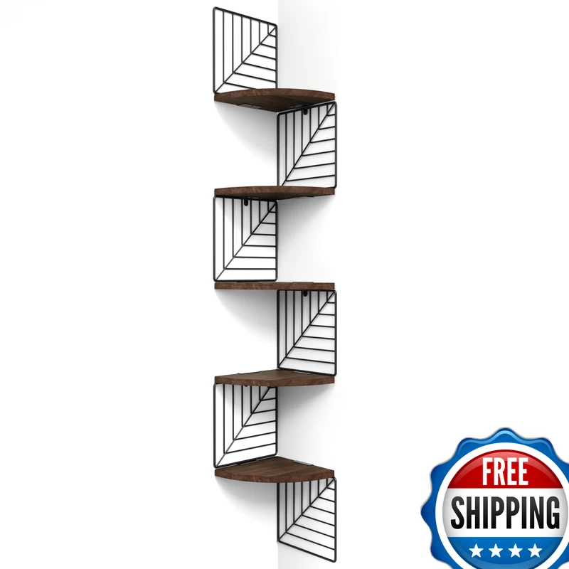 Love-Kankei Corner Shelf Wall Mount Of 5 Tier Rustic Wood Floating Shelves Wall