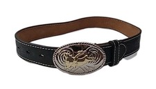 Nocona Belt Co. Youth Womens Tooled Leather Bull Rider Belt Size 24 Black