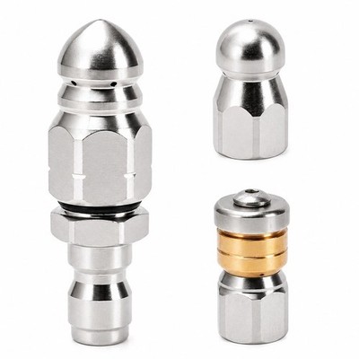 3 Pcs Stainless Steel Sewer Jetter Nozzle Kit, 1/4 Inch Quick Connect