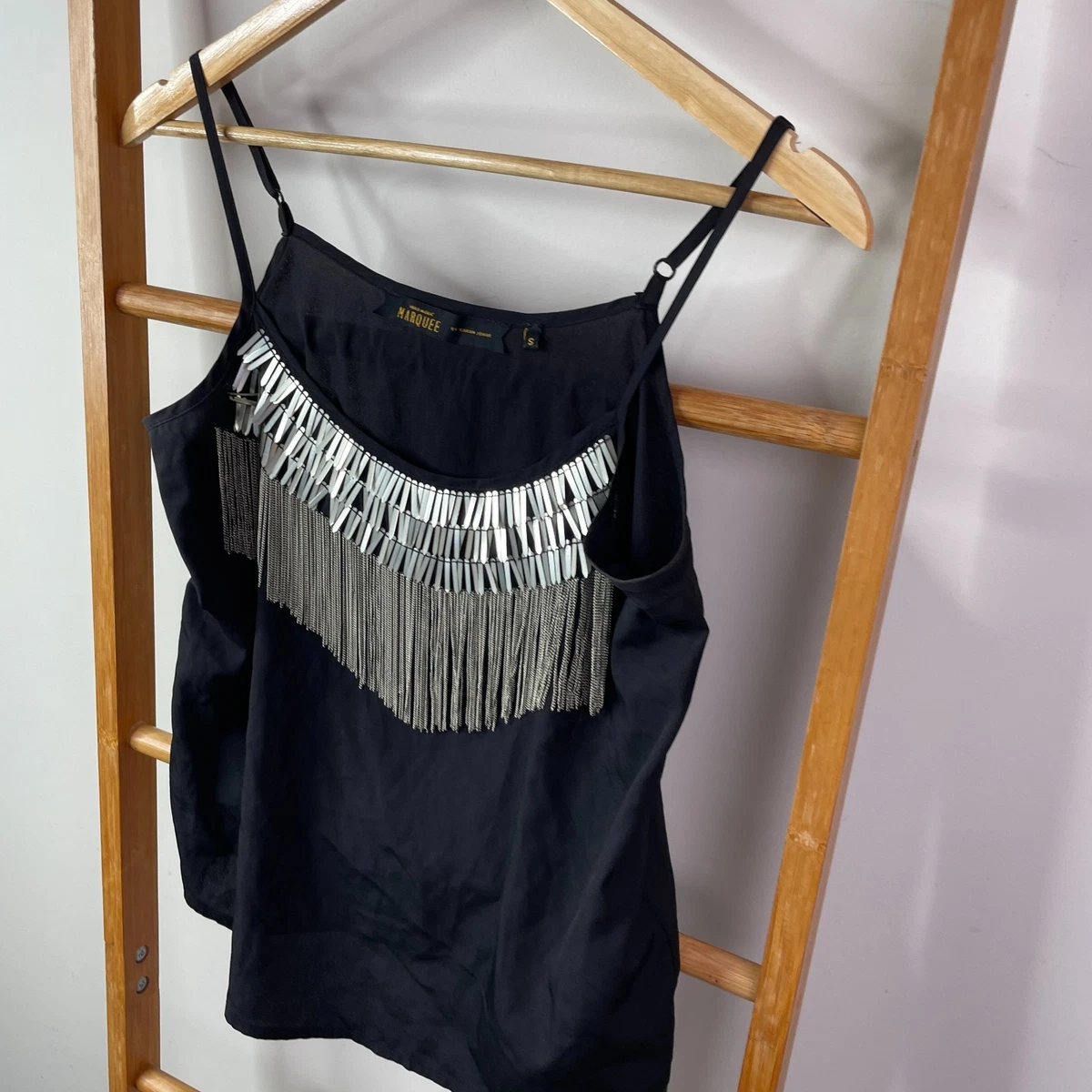 Vero Moda Marquee Tank Top Womens Small Black Fringe Camisole Sleeveless Casual