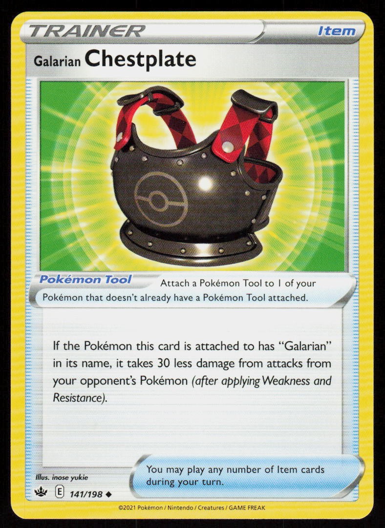 Galarian Chestplate 141/198 Uncommon Chilling Reign Pokemon Near Mint