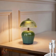 Rechargeable Table Lamp, Cordless Lamp with Timer, Mini Glass Mushroom Lampsh...
