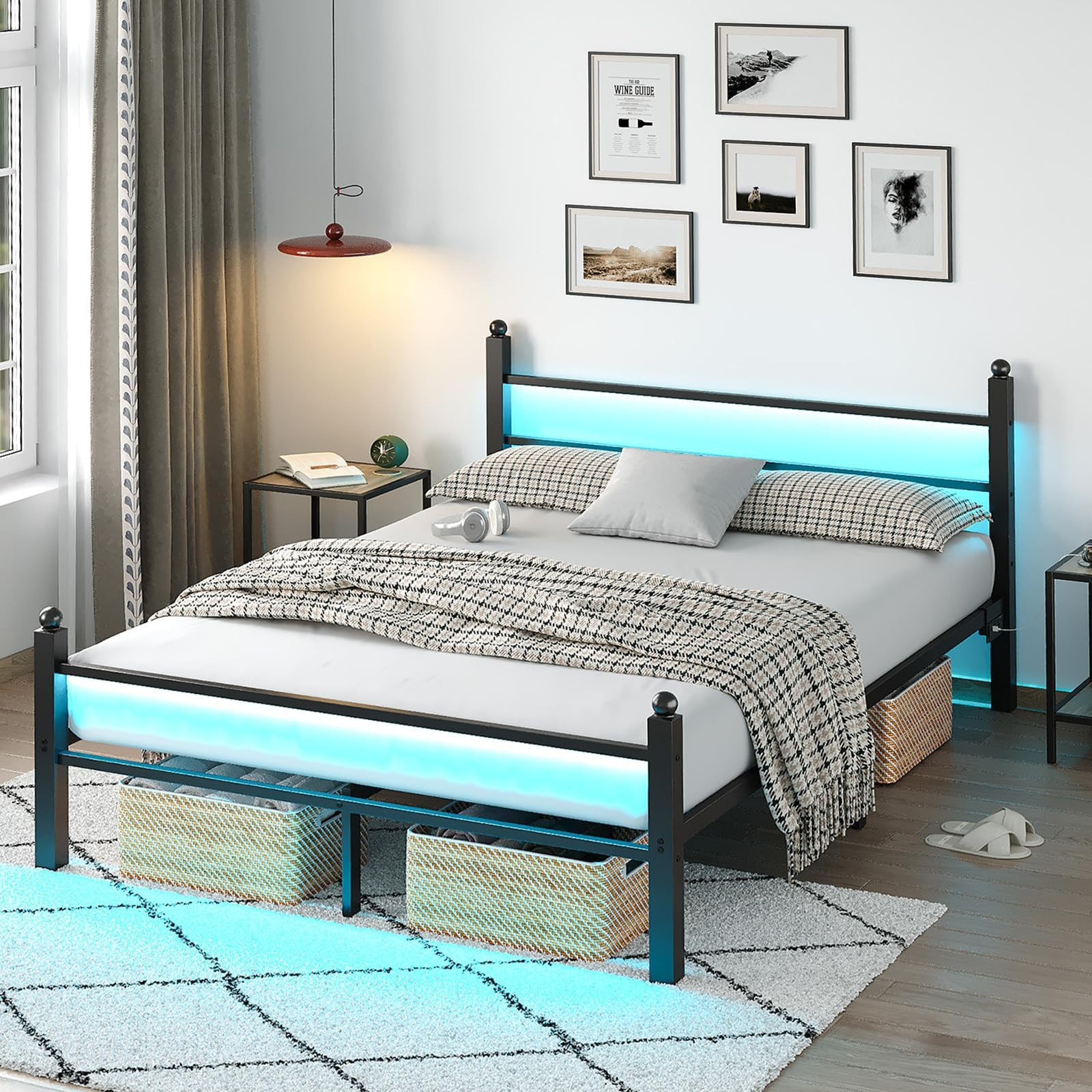 Full Bed Frame with Headboard and Footboard - Heavy Duty Steel Slats Support for Maximum Stability-image