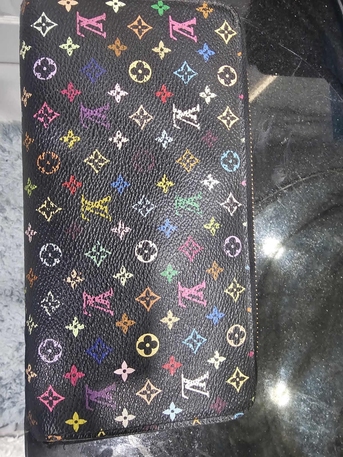 LOUIS VUITTON  Monogram Multicolor Takashi Murakami Zippy Long Wallet*Black