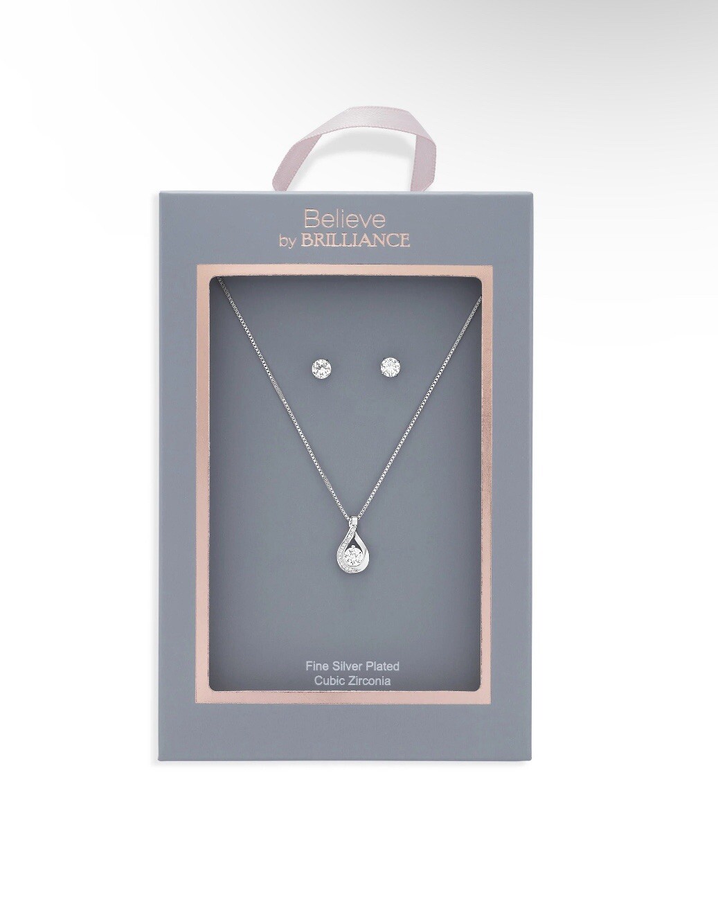 Brilliance Women's Silver-Plated CZ Infinity Pendant & Earring Set with Sparkling Stones