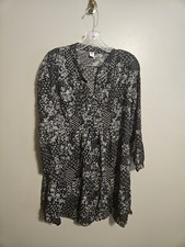 Old Navy Womens Black and White Floral Long Sleeve Short Dress
