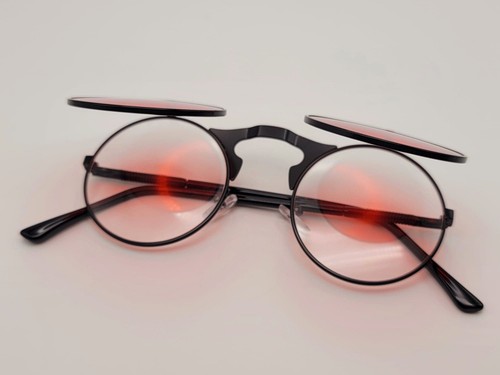 Steampunk Brille Brille Rund Sonnenbrille Emo Retro Vintage Flip Up Rot - Bild 8 von 8