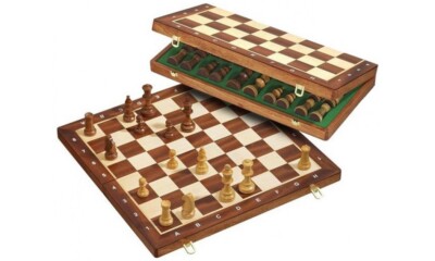 Klappbares handgefertigtes Schachspiel 18'' Sapele/Ahorn Schachspiel mit Notation 45 cm. Toll