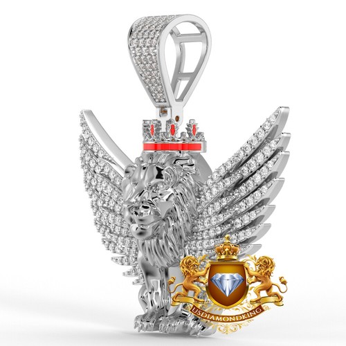 Real 1.50 Cwt. VVS/1 MOISSANITE Flying Winged Lion King Crown Face Charm Pendant - Picture 11 of 12