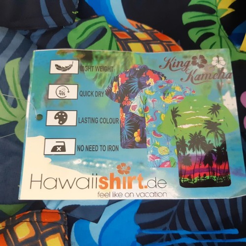 King Kameha Hawaii Shirt Size L Funky Casual Blue Melons Bird Leaves Quick Dry - Picture 10 of 11