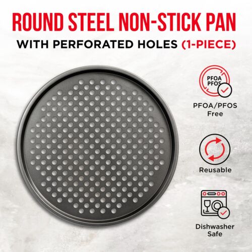 Non-Stick Pizza Pan with Holes - 13-Inch Perforated Pizza Crisper Carbon Stee... - Picture 2 of 8