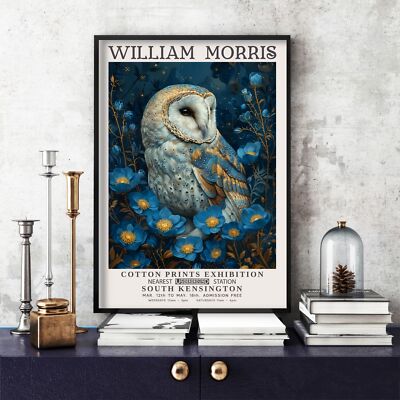 William Morris Druck, Morris Ausstellungsposter, Blue Collection Eule (53u)
