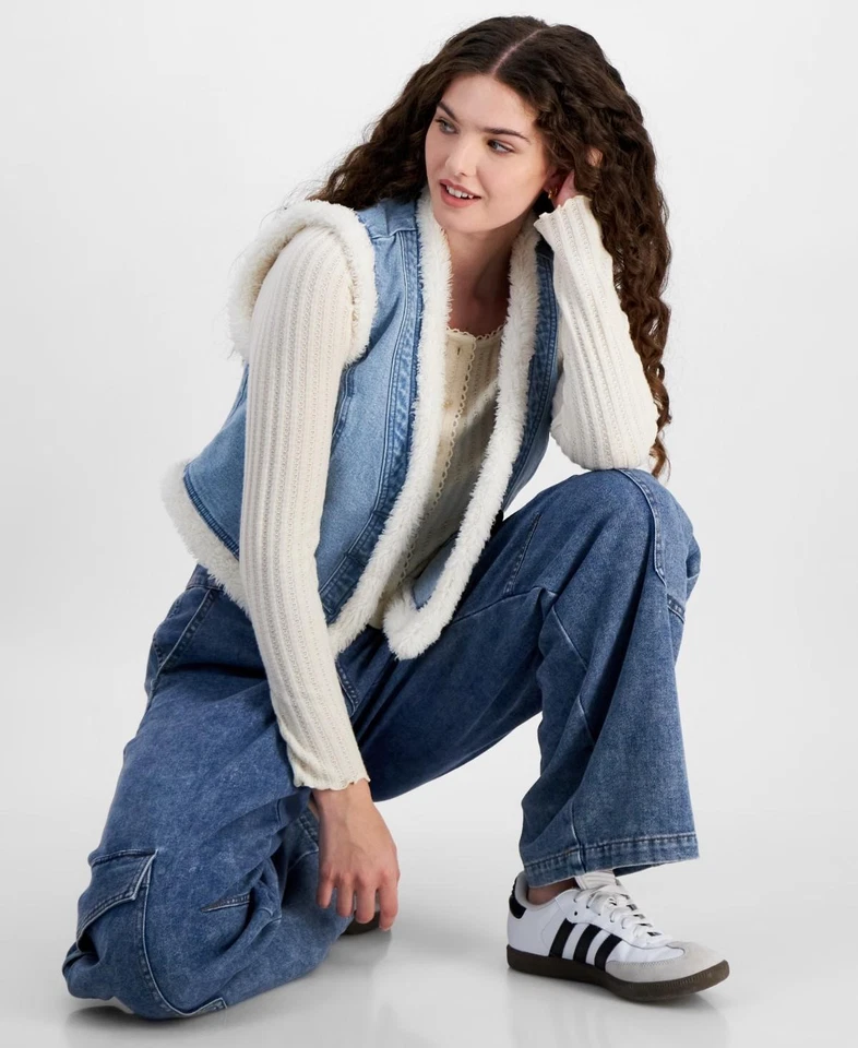 Colete Feminino Self Estima Junior Denim Sherpa Forrado - Azul, LG ESF18677 - Imagem 3 de 4