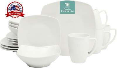 Juego De Vajilla De Gres Para 4 Persona Blanca 16 Piezas Platos Cuencos Y Tazas