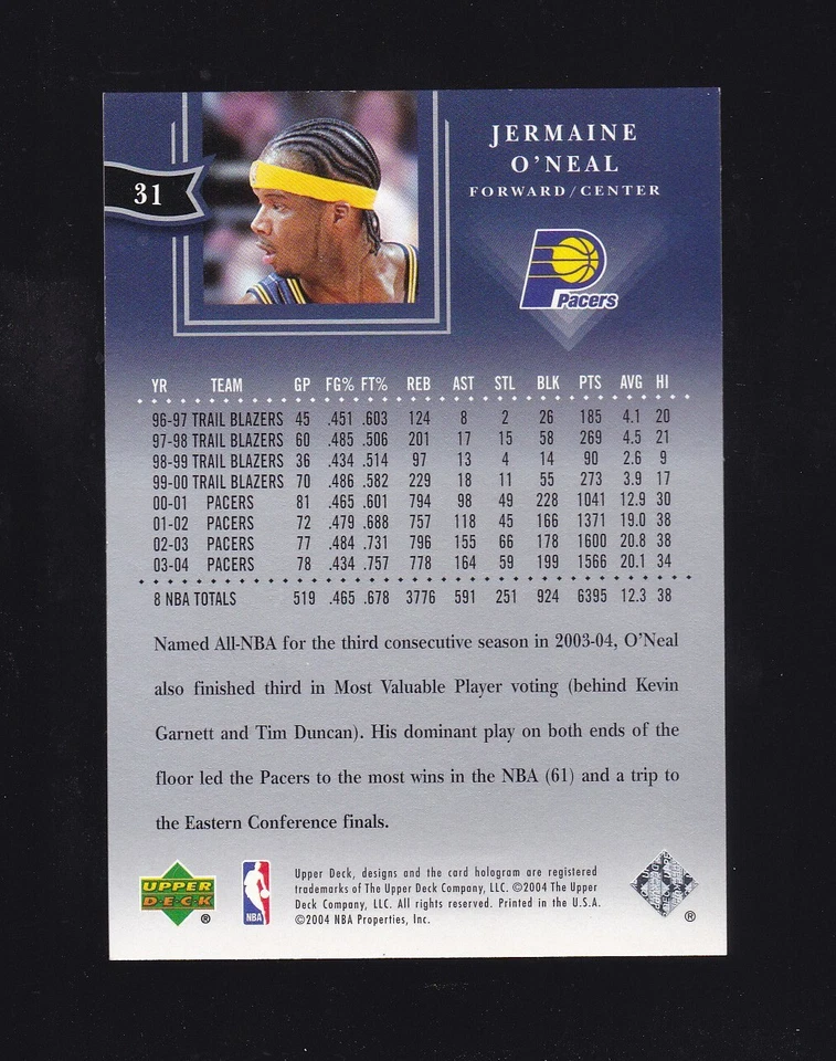 2004-05 Upper Deck All Star Lineup Jermaine O'Neal #31 Indiana Pacers - Image 2 of 2
