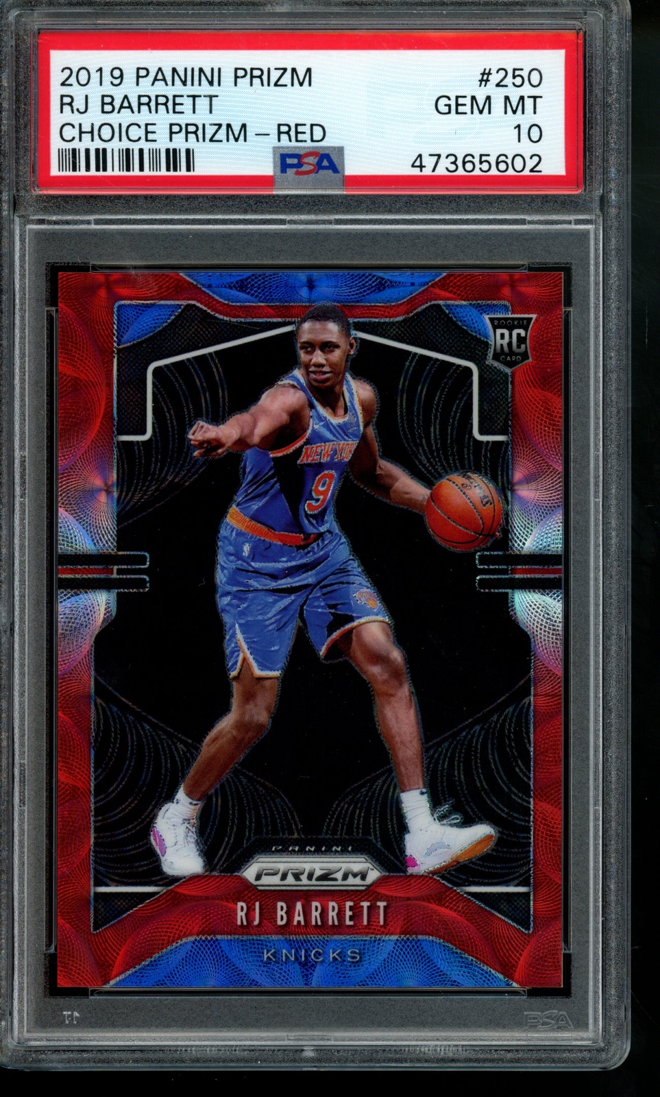 2019-20 Panini Prizm RJ Barrett #250 Choice Prizm Red Rookie 48/88 PSA 10 Gem