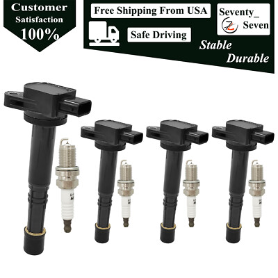 4Pcs Ignition Coil and Spark Plug For 2002-2011 Honda Civic 2.0L