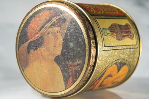Coca-Cola Vintage Gold Victorian Style Tin, Vintage Coca-Cola Antiqued Candy Tin