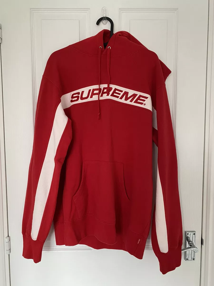 Supreme Hoodie Red Size Large Excellent Condition Rare White Stripe Sleeves