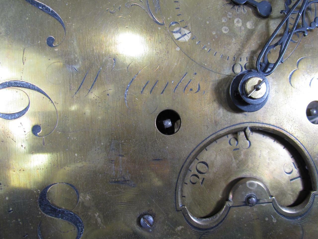 ANTIQUE W.CURTIS EXETER ENGLISH BRASS TALL CASE GRANDFATHER CLOCK FACE