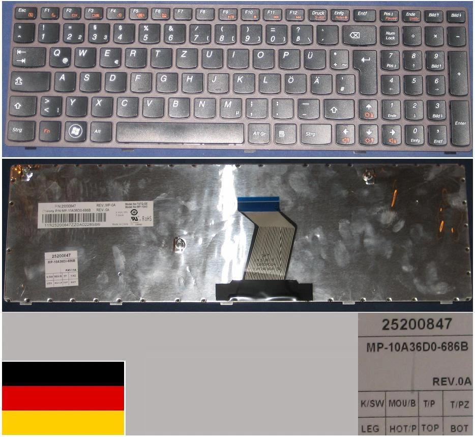 Clavier Qwertz Allemand Ideapad V570 25-012461 V117020BKI-GR MP-10A36D0-686B - Photo 1/1