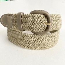 Vintage Braided Womens Belt Cream Beige Tan Size 30 S/M 27-33" Leather Taiwan