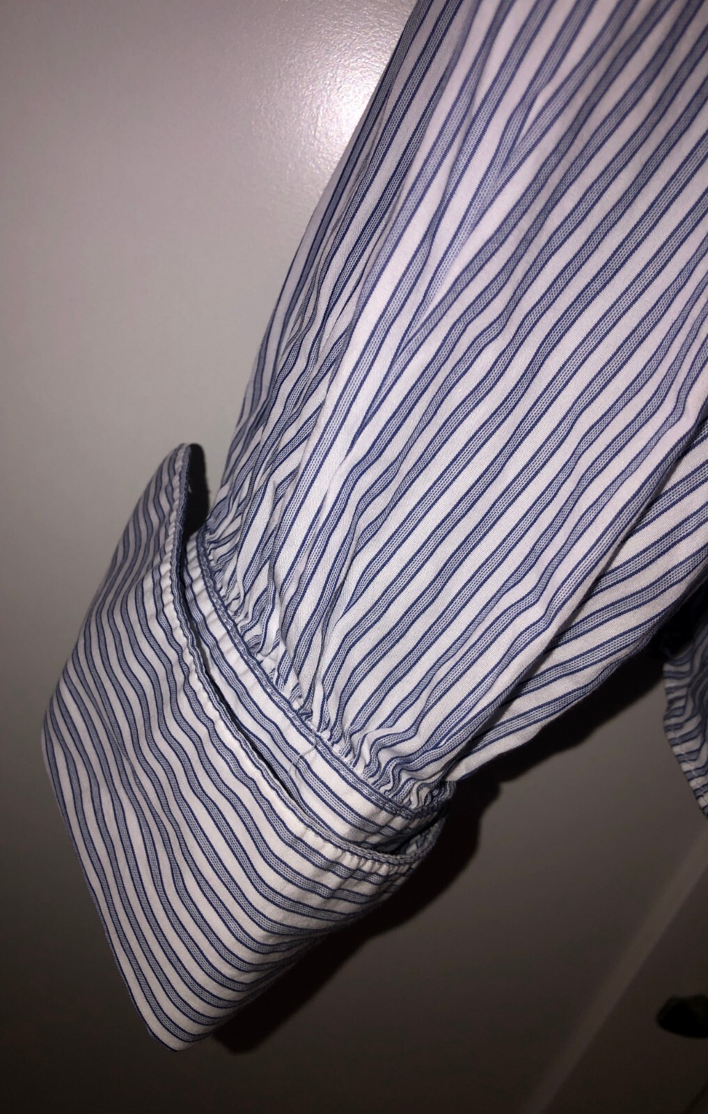 THEORY  Women's  Navy White Striped Blouse Top  Button Front Boxy Fit ,  Large