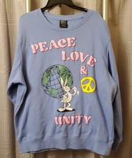 LOONEY TUNES BUGS BUNNY PEACE LOVE  UNITY PUFF PAINT SWEATSHIRT BLUE XL