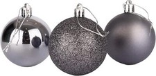 3X Christmas Baubles Hanging Decoration Dark Grey Balls Xmas Tree Ornament 15cm