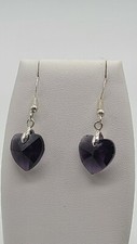 Beautiful Purple Crystal Hearts w stering silver wire Dangle earrings