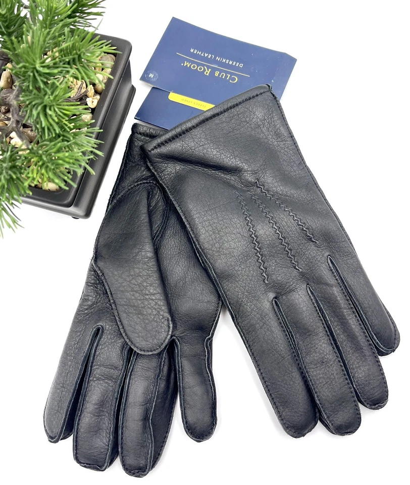 CLUB ROOM MENS DEERSKIN LEATHER GLOVES FLEECE LINED SIZE M Foto 3 de 4