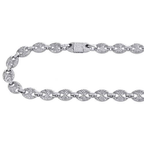 10K White Gold 9.50mm Diamond Solid Puff Gucci Link Chain 22" Necklace 11.60 CT. - Picture 2 of 8