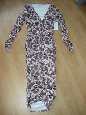 EIGHTH HOUR POLYESTER/SPANDEX RUCHED BODYCON ZIP LINED LONG SLEEVE UK 10