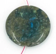 40mm Natural Glow Blue Flash Labradorite Large Coin Disc Pendant Bead