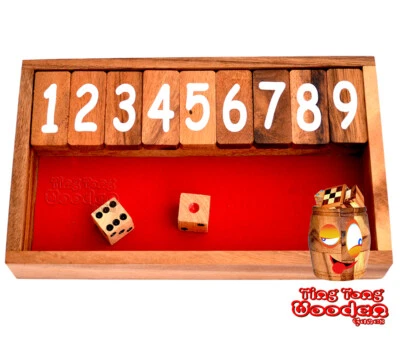 Klappenspiel Shut the Box 9 small rot Ting Tong Würfelspiel X Spieler Klapp Box - Bild 1 von 4